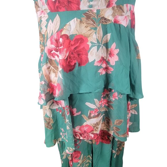 Lulus Midnight Mood Teal Green Floral Print Tiered Maxi Dress Size XL - Picture 4 of 9
